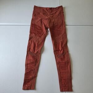 Alo Yoga Moto Leggings Womens Small Orange Rust Ankle Yoga Pants Athletic
